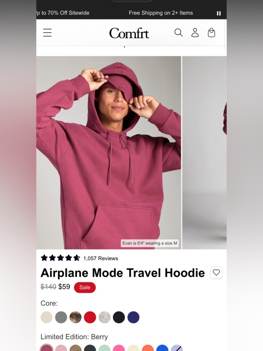 Comfrt Airplane Mode Travel Hoodie - Color: Berry